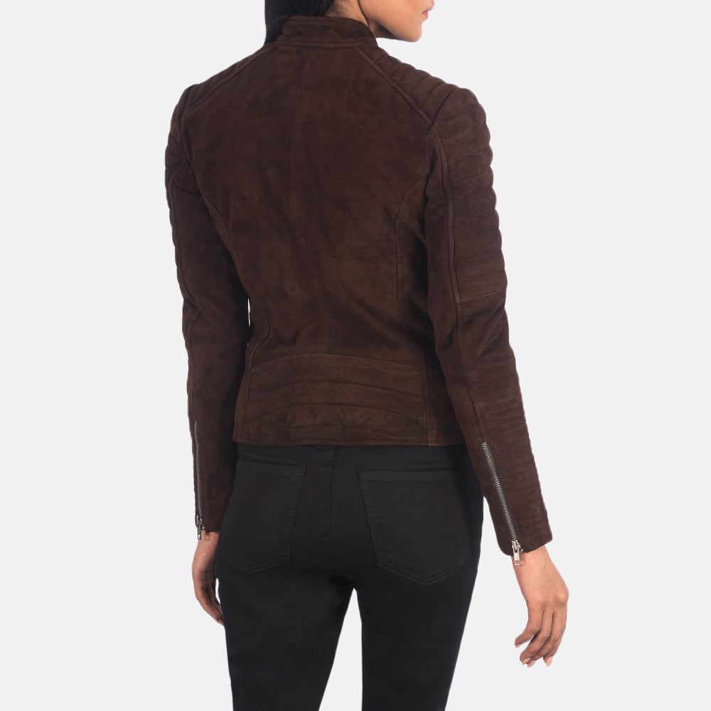 Adalyn Quilted Mocha Suede Biker Jacket - Kualited