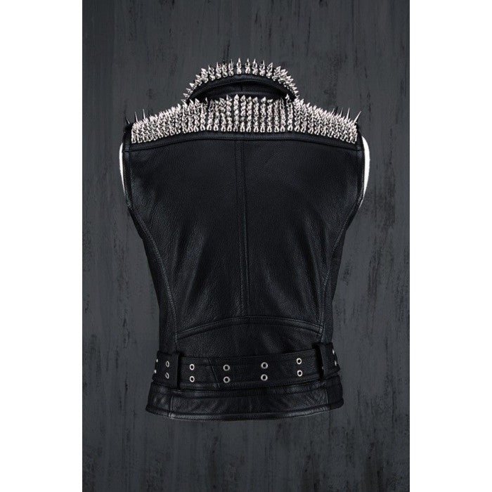 Men’s Black Leather Biker Punk Vest - Kualited