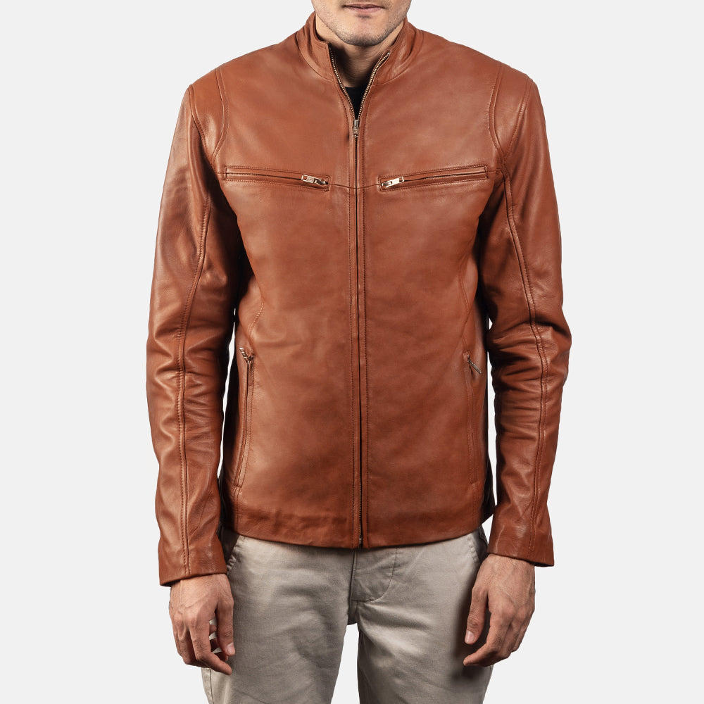 Ionic Brown Leather Biker Jacket - Kualited