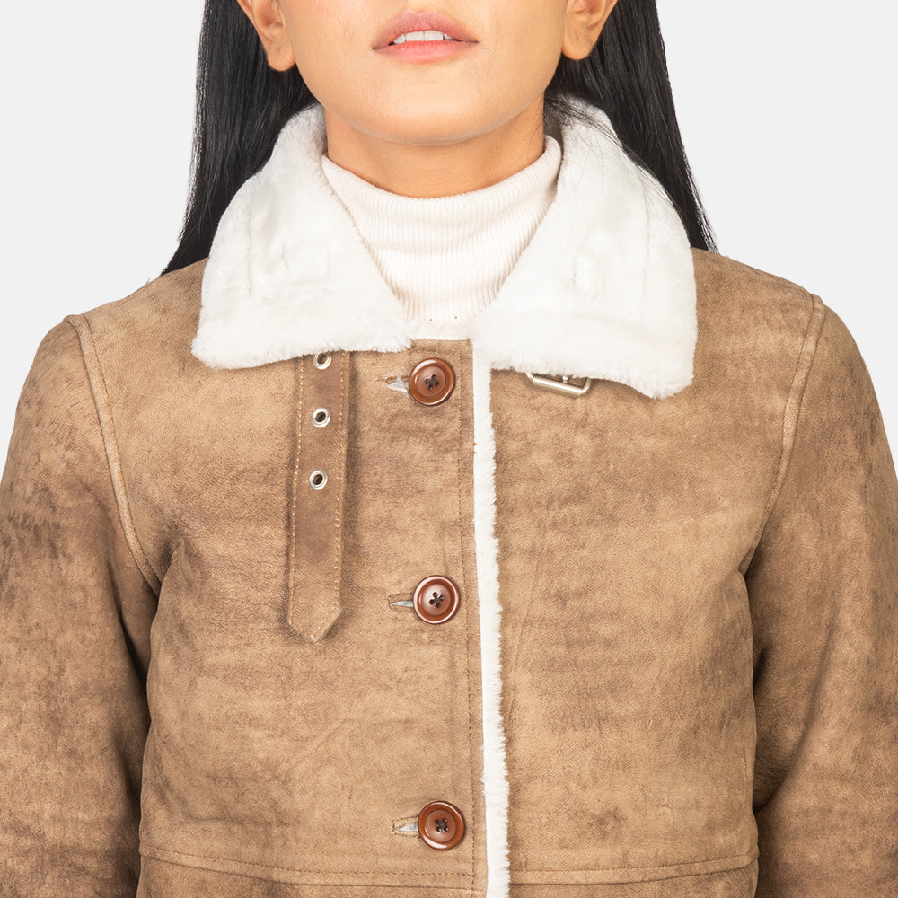 Alina Shearling Brown Leather Coat - Kualited