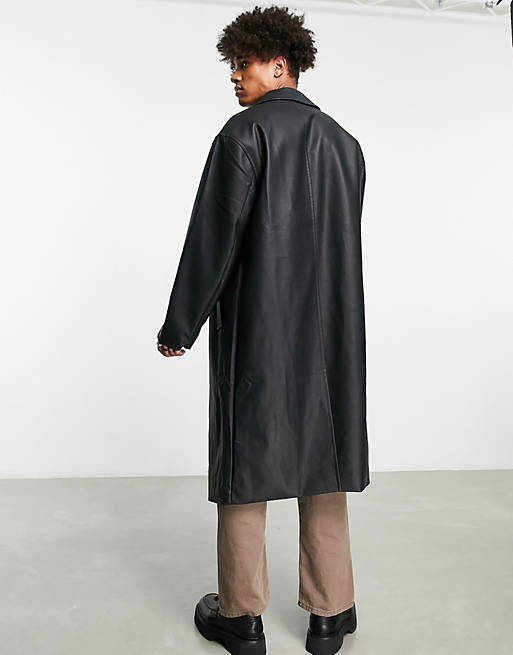 Extreme oversized faux leather overcoat in black