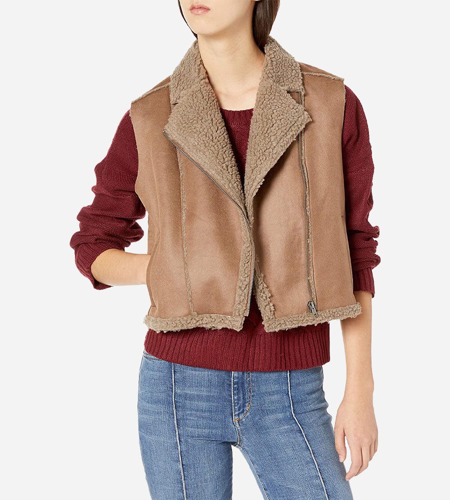 Women's Shearling Leather Vest In Chocolate Brown