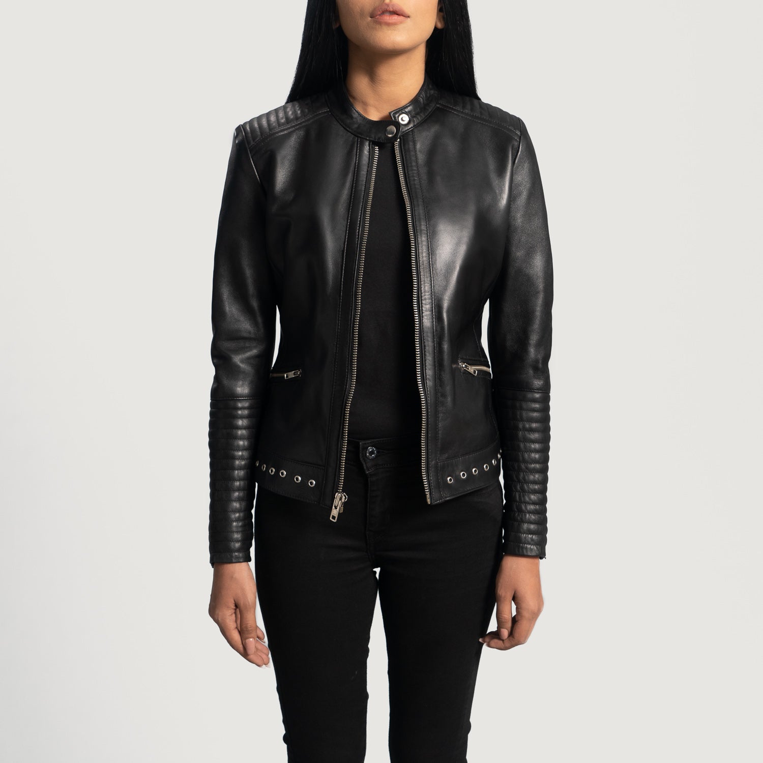 Haley Ray Black Leather Biker Jacket - Kualited