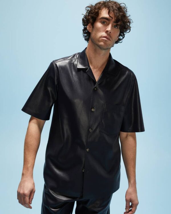 Men’s Black Half Sleeves Genuine Leather Shirt - Kualited