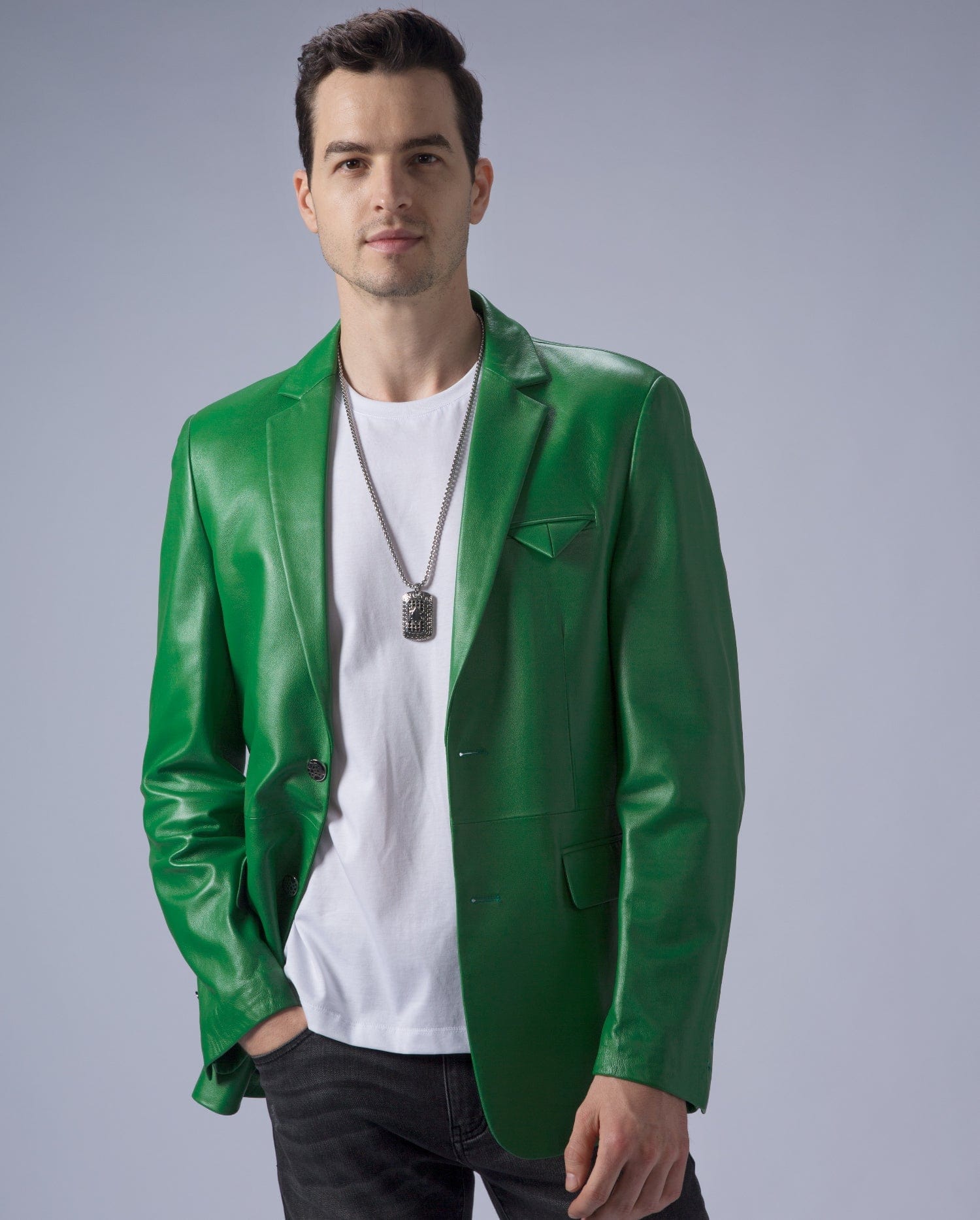 Men’s Casual Green Leather Blazer