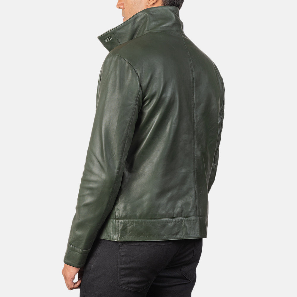 Columbus Green Leather Bomber Jacket - Kualited