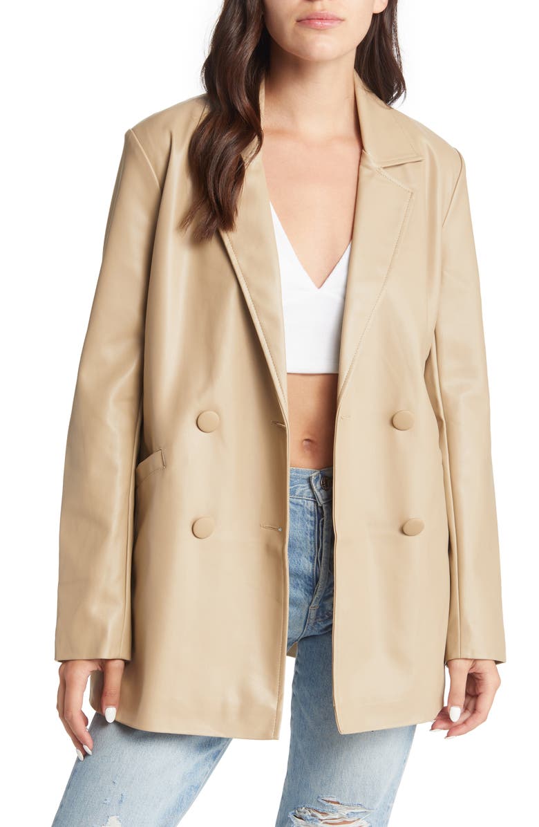 Oversize Double Breasted Faux Leather Blazer