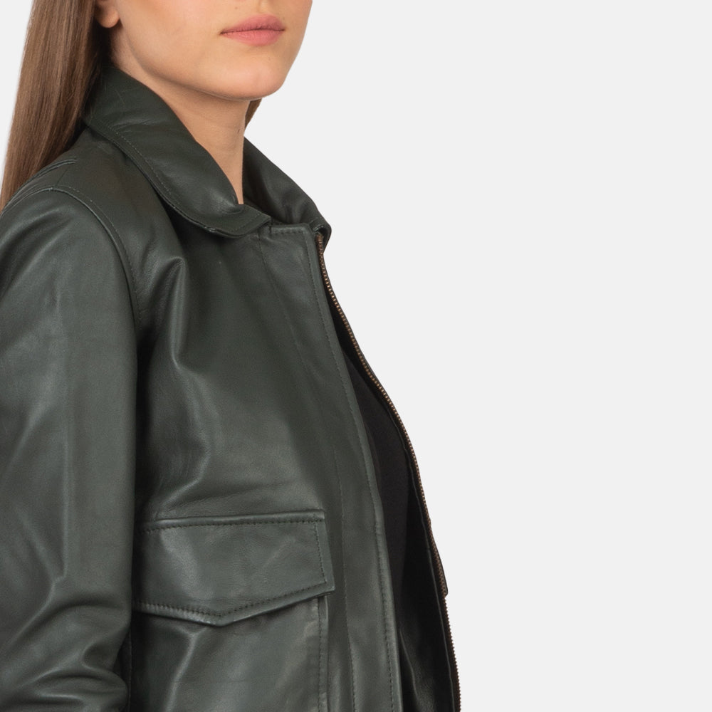 Westa A-2 Green Leather Bomber Jacket - Kualited