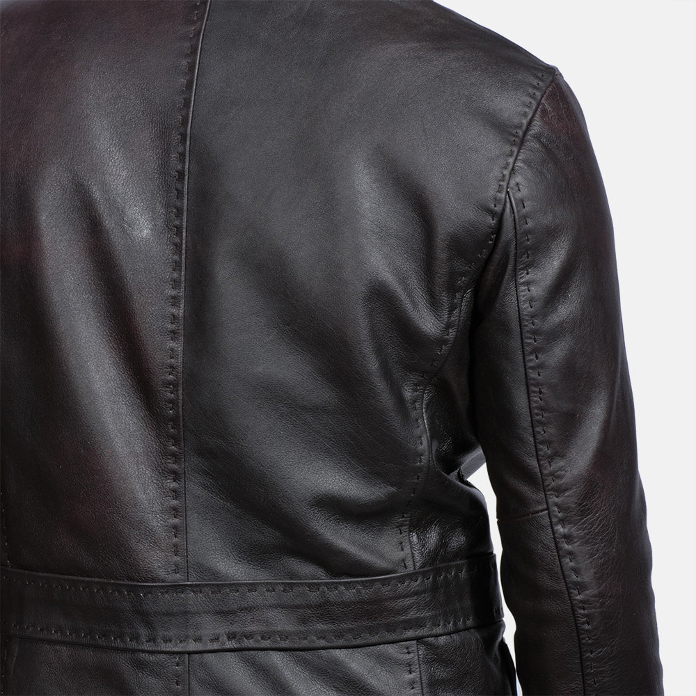 Wine Black Leather Blazer - Kualited