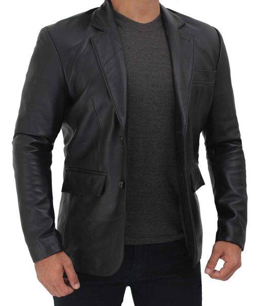 Men’s Casual Black Leather Blazer