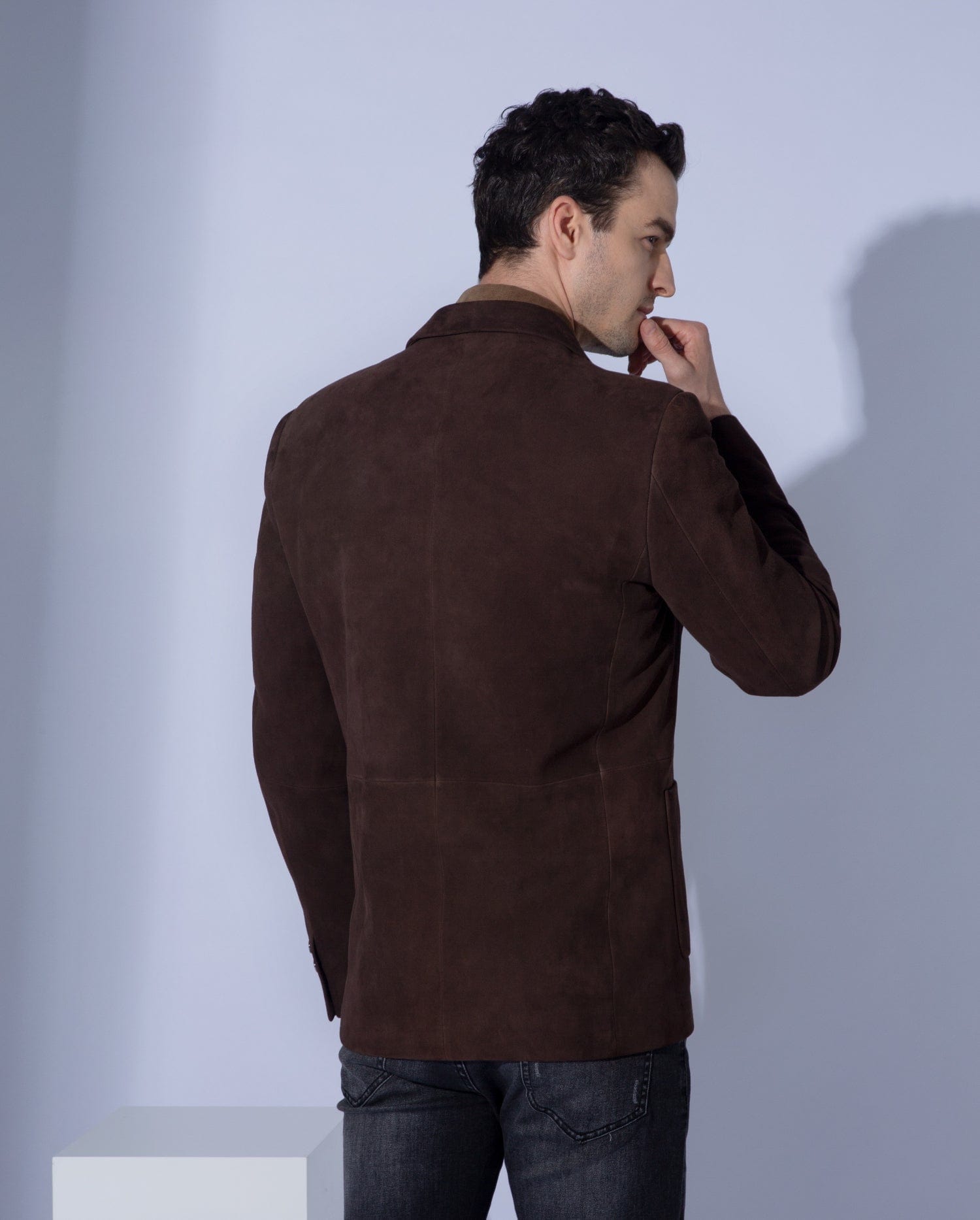 Classic 2-Button Suede Leather Blazer Brown