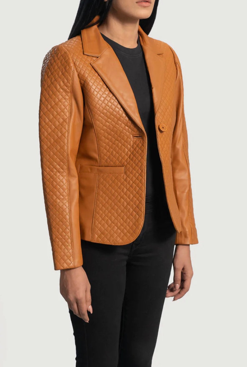 Cora Quilted Brown Leather Blazer for Women