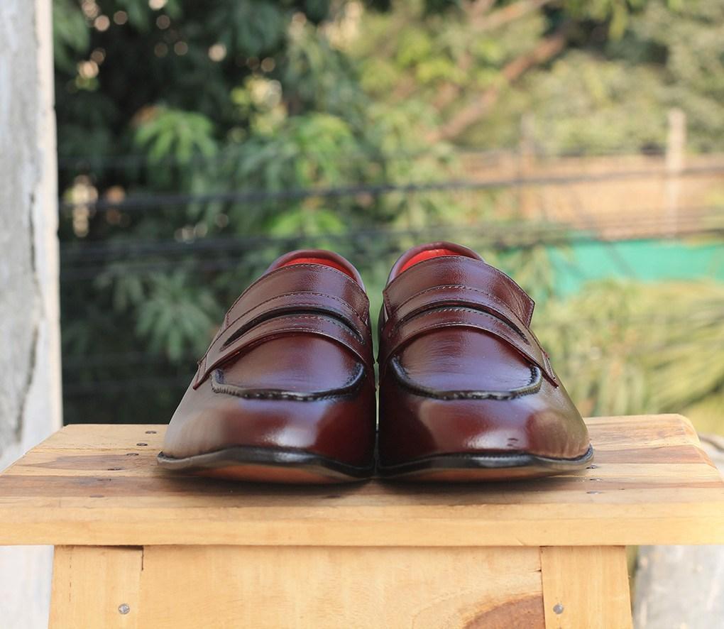 Handmade Men's Burgundy Leather Penny Loafer Shoes, Men Dress Fashion Shoes