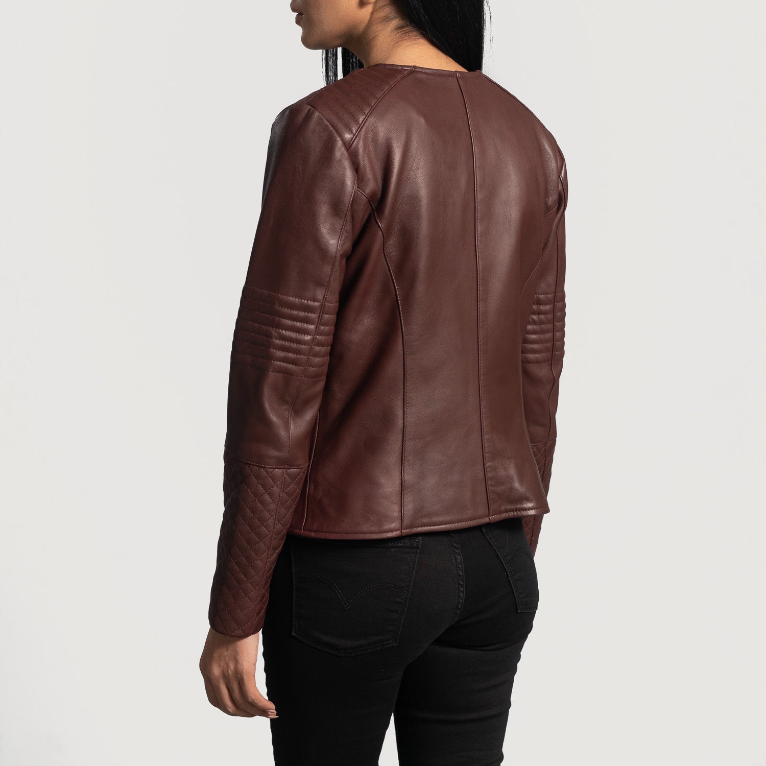 Nexi Quilted Maroon Leather Biker Jacket