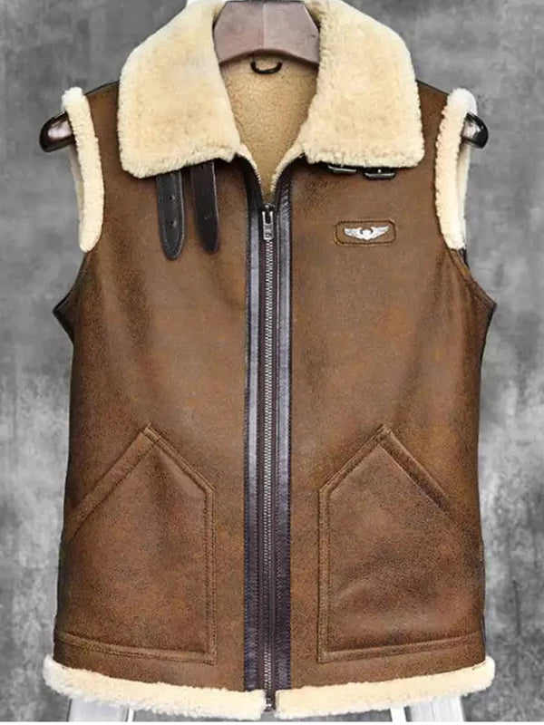 Men’s Camel Brown Leather Shearling Vest - Kualited