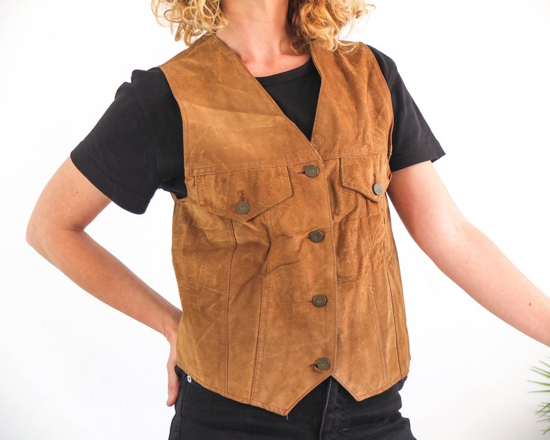 Vintage brown leather suede vest