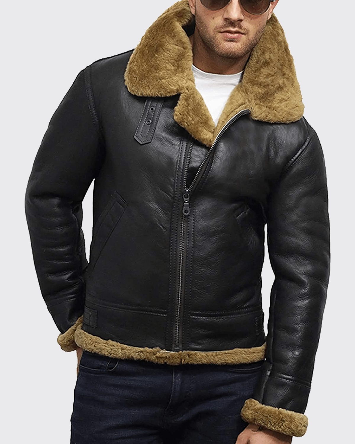 Mens Brown Sheepskin Shearling Jacket | B3 Aviator Flying Jacket