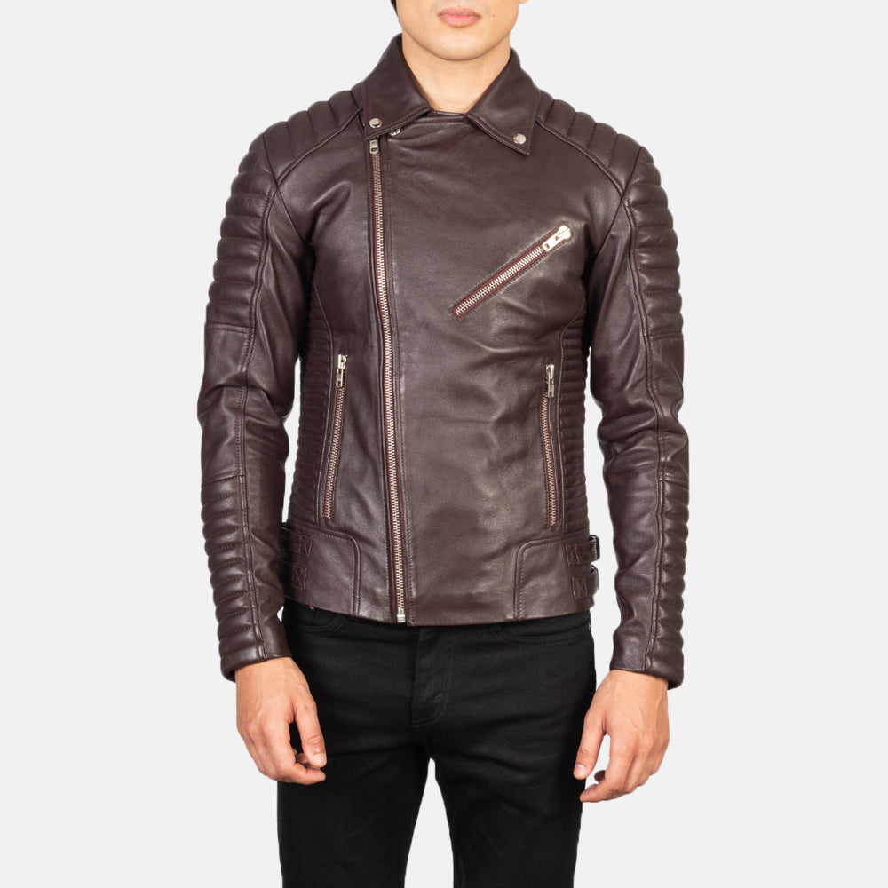 Armand Maroon Leather Biker Jacket - Kualited