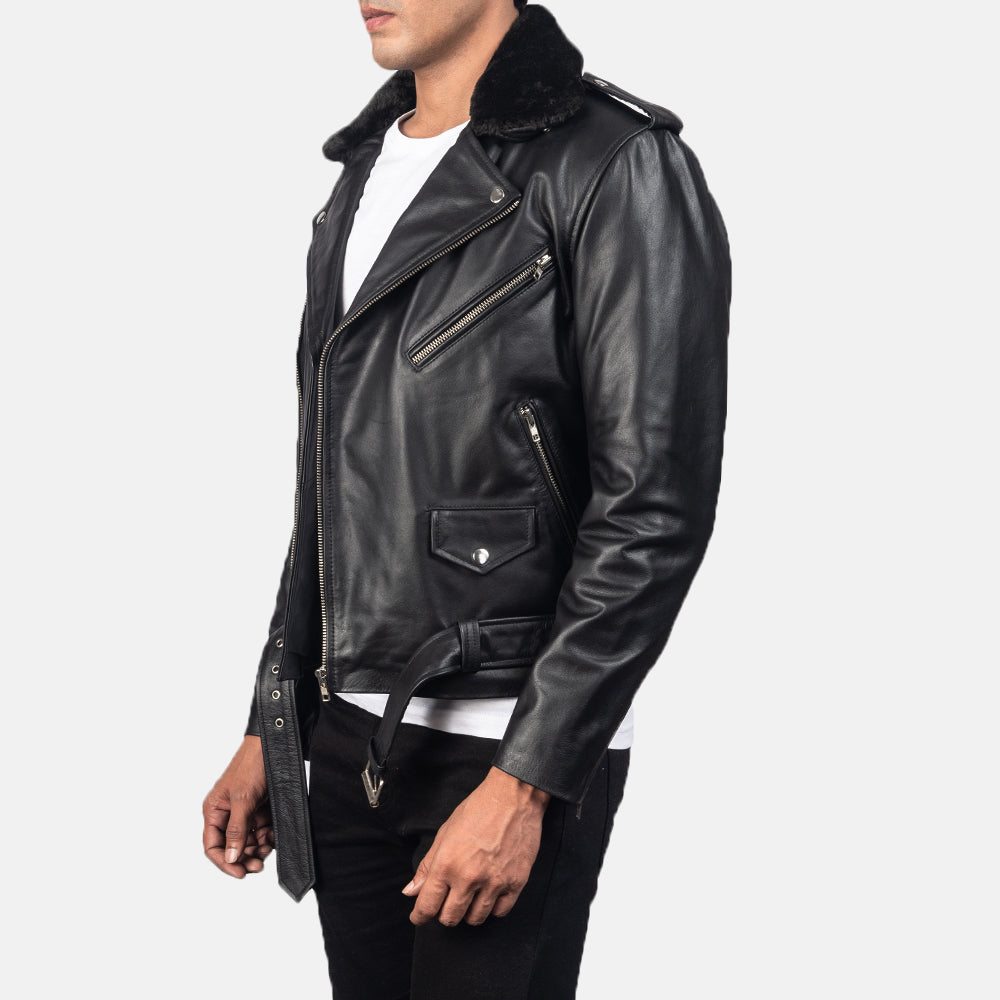 Furton Black Leather Biker Jacket - Kualited