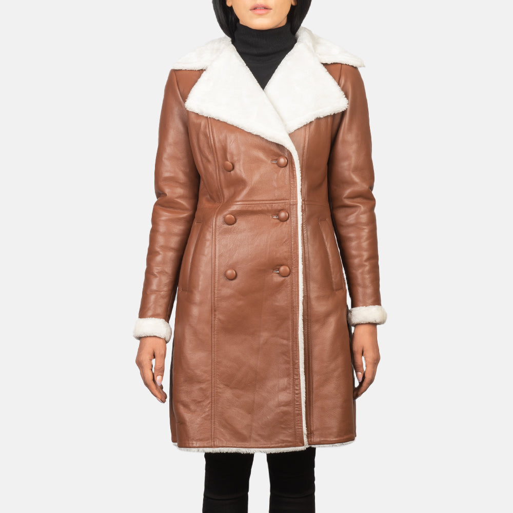 Amie Brown Double Breasted Shearling Coat - Kualited