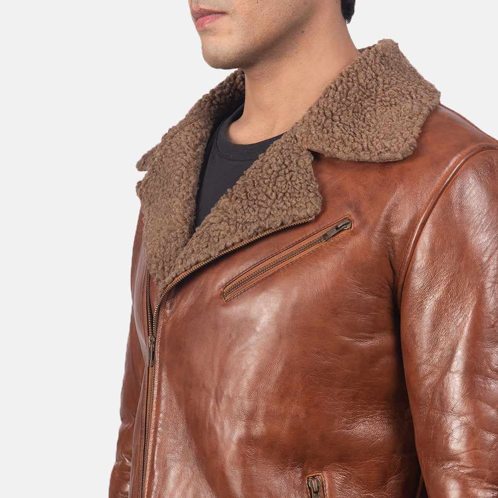 Alberto Shearling Brown Leather Jacket