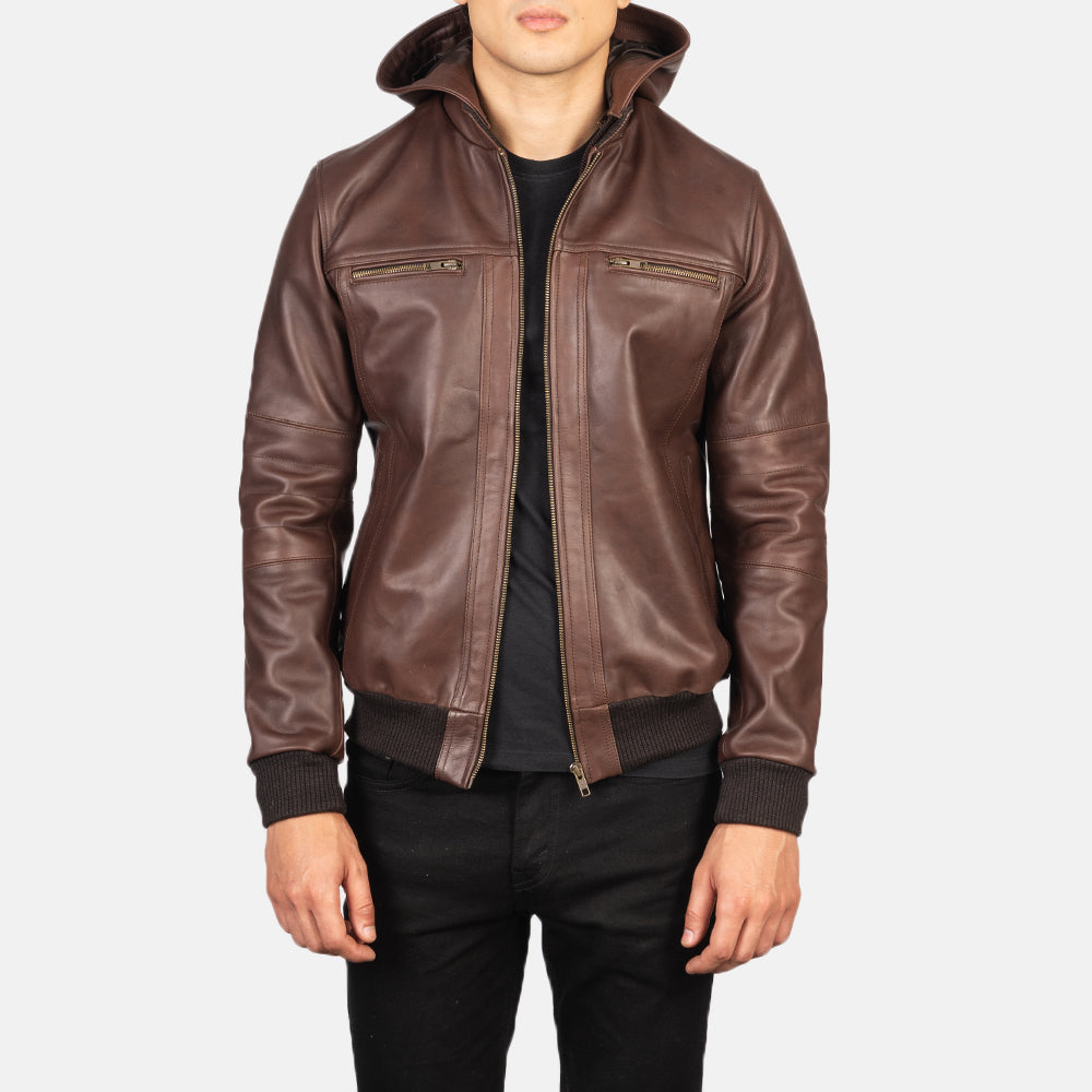 Bouncer Biz Brown Leather Bomber Jacket - Kualited