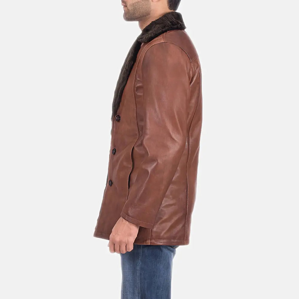 Cinnamon Brown Leather Fur Coat