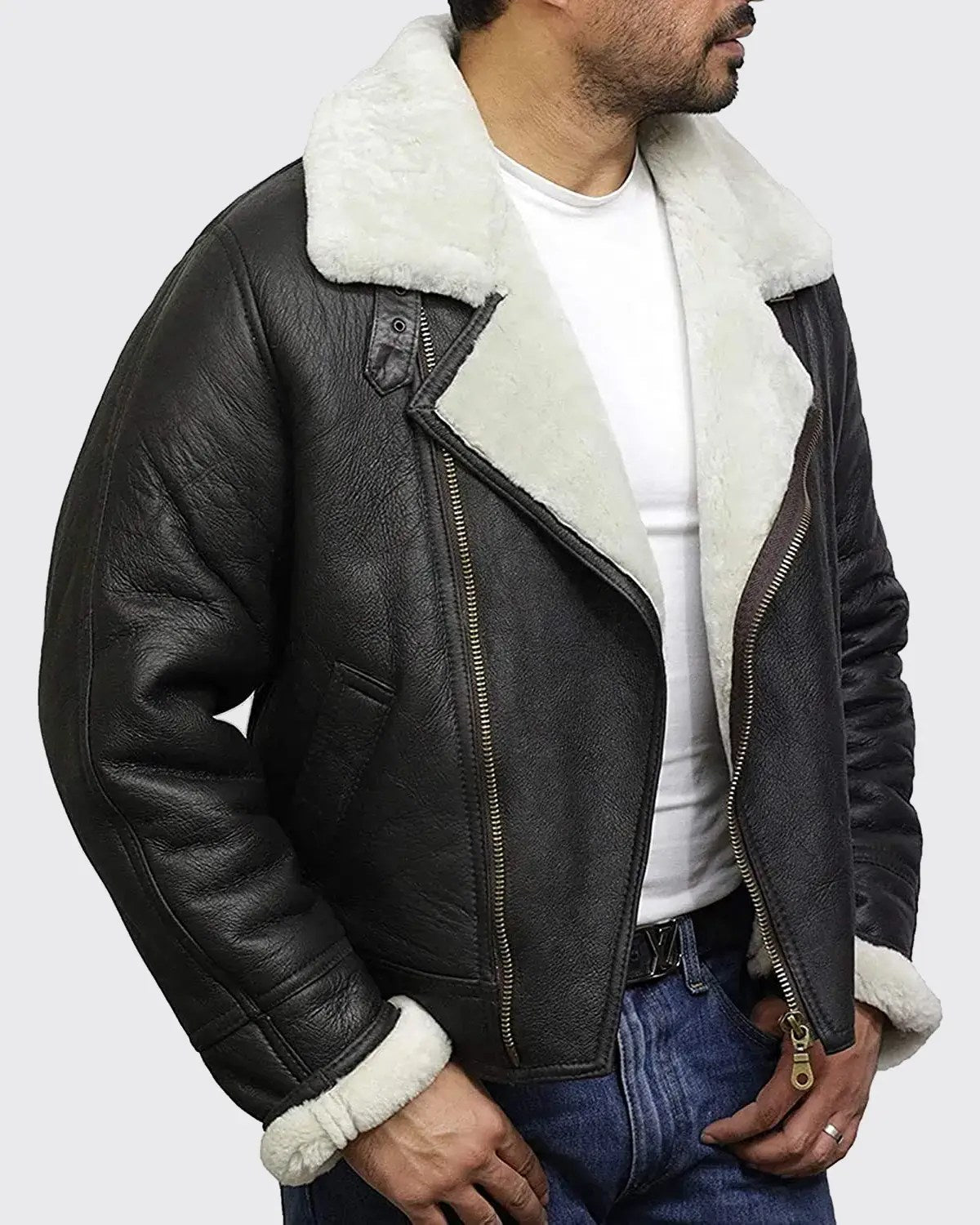 Men’s Aviator Biker B3 Bomber Sheepskin Shearling Jacket