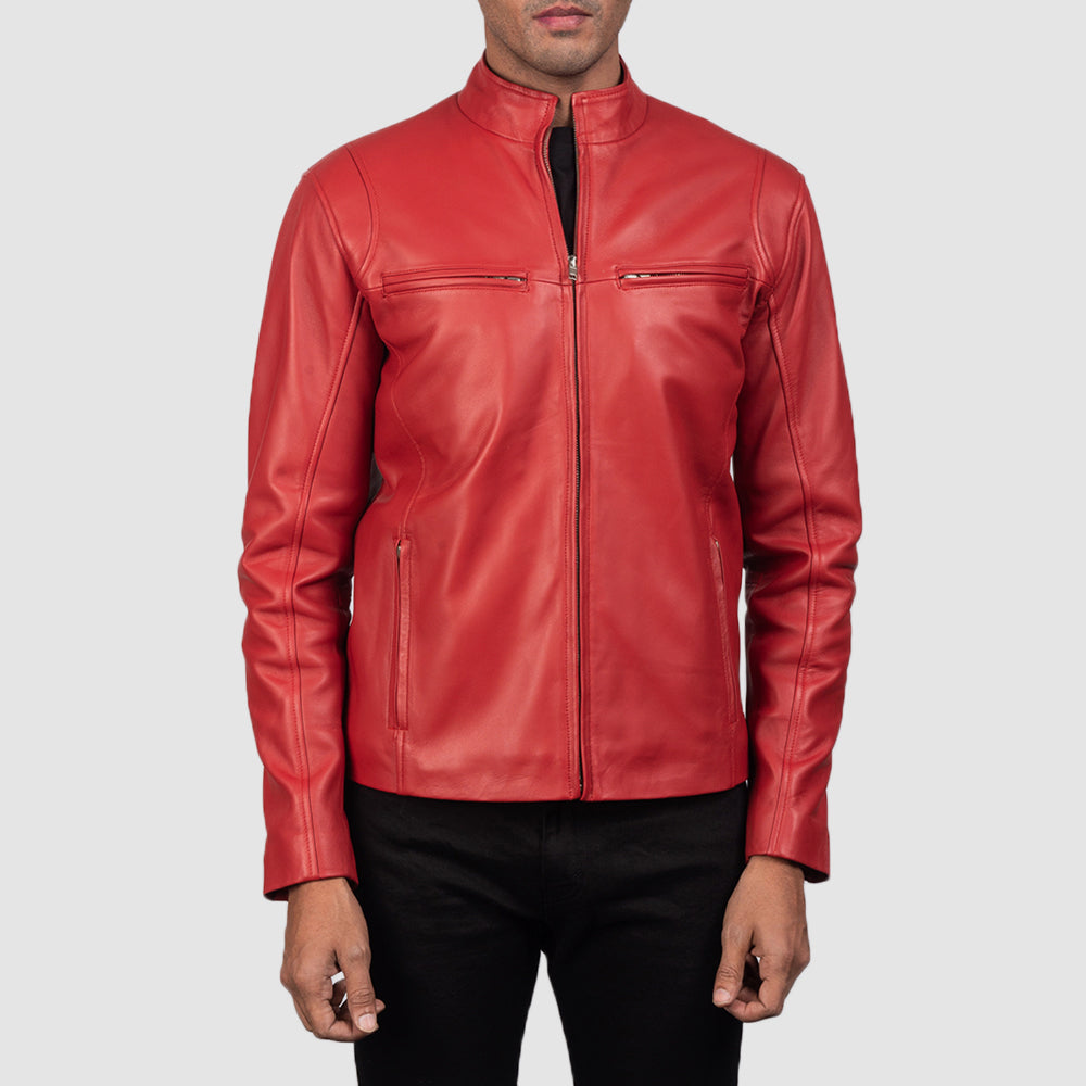 Ionic Red Leather Biker Jacket - Kualited