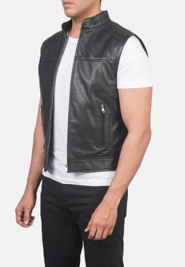 Men’s Black Leather Biker Vest - Kualited