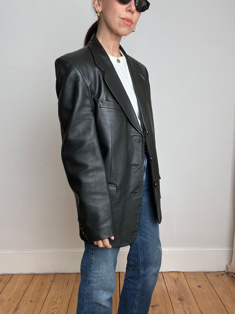 Vintage Black Leather Blazer Jacket