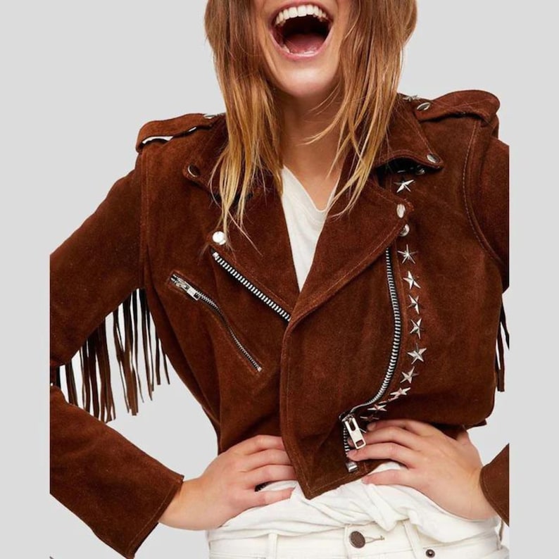 Handmade Women Suede Fringe Jacket