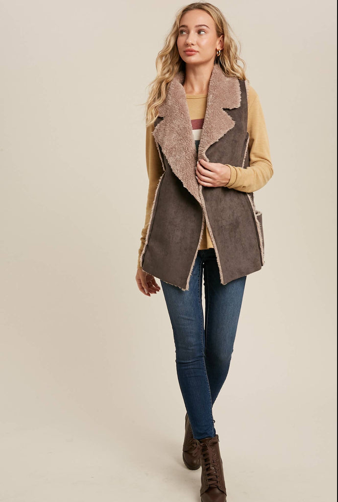 SHEARLING FAUX FUR SUEDE VEST