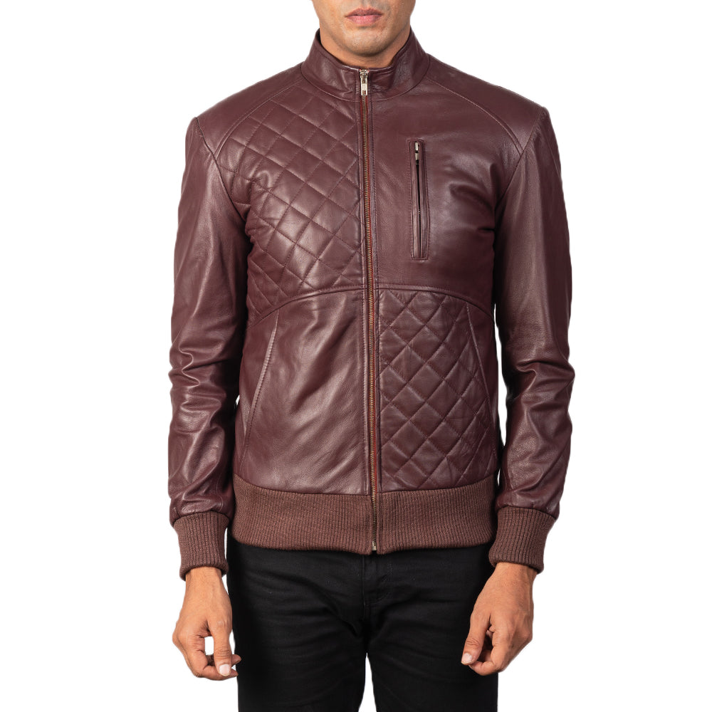 Moda Maroon Leather Bomber Jacket - Kualited