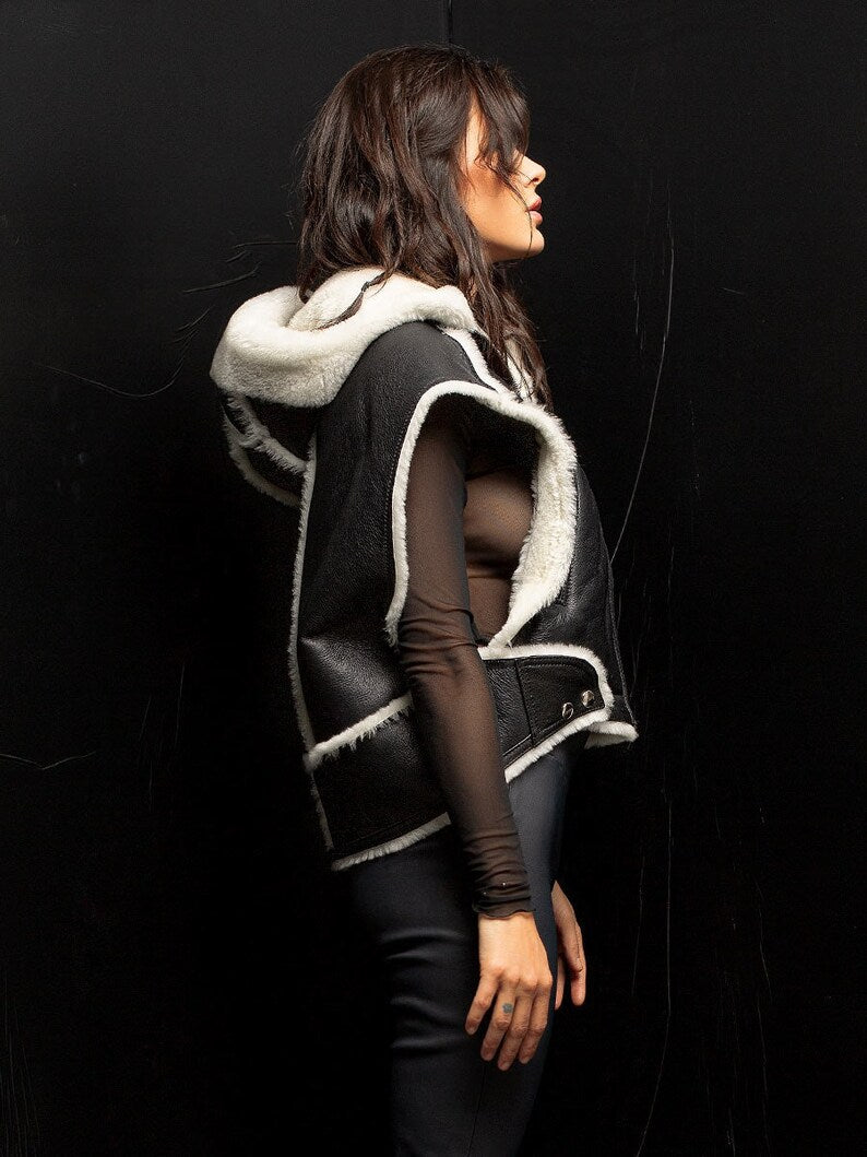 women black shearling vest