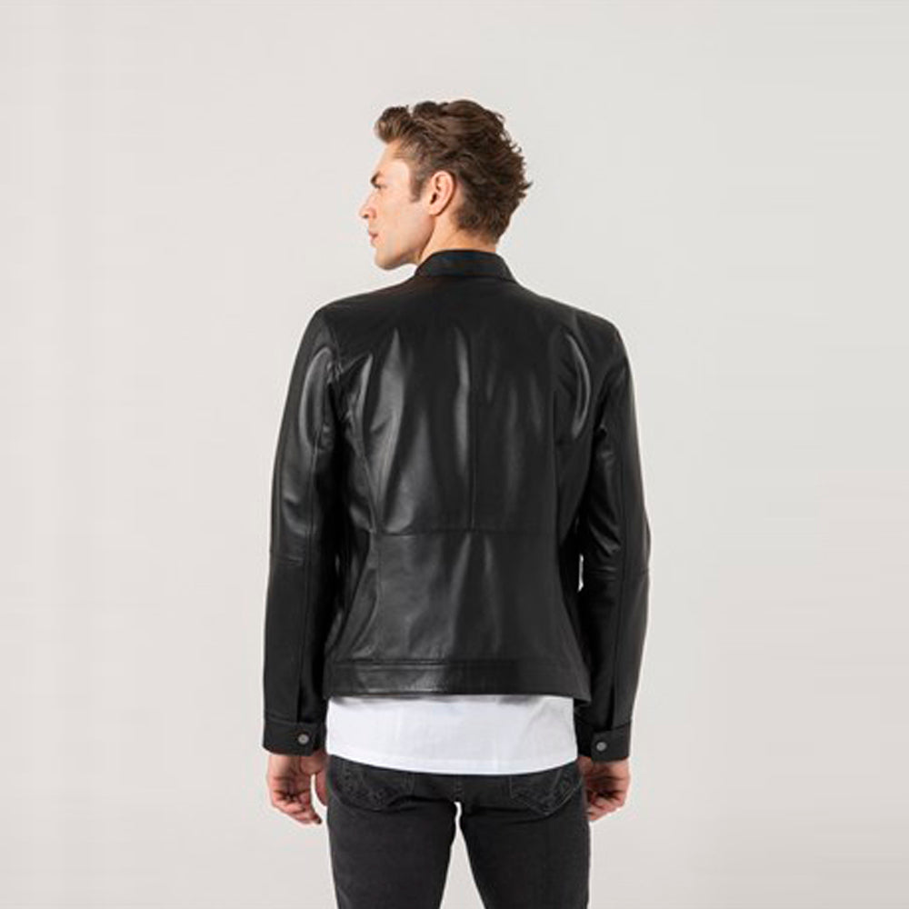 Men Sports Black Leather Jacket