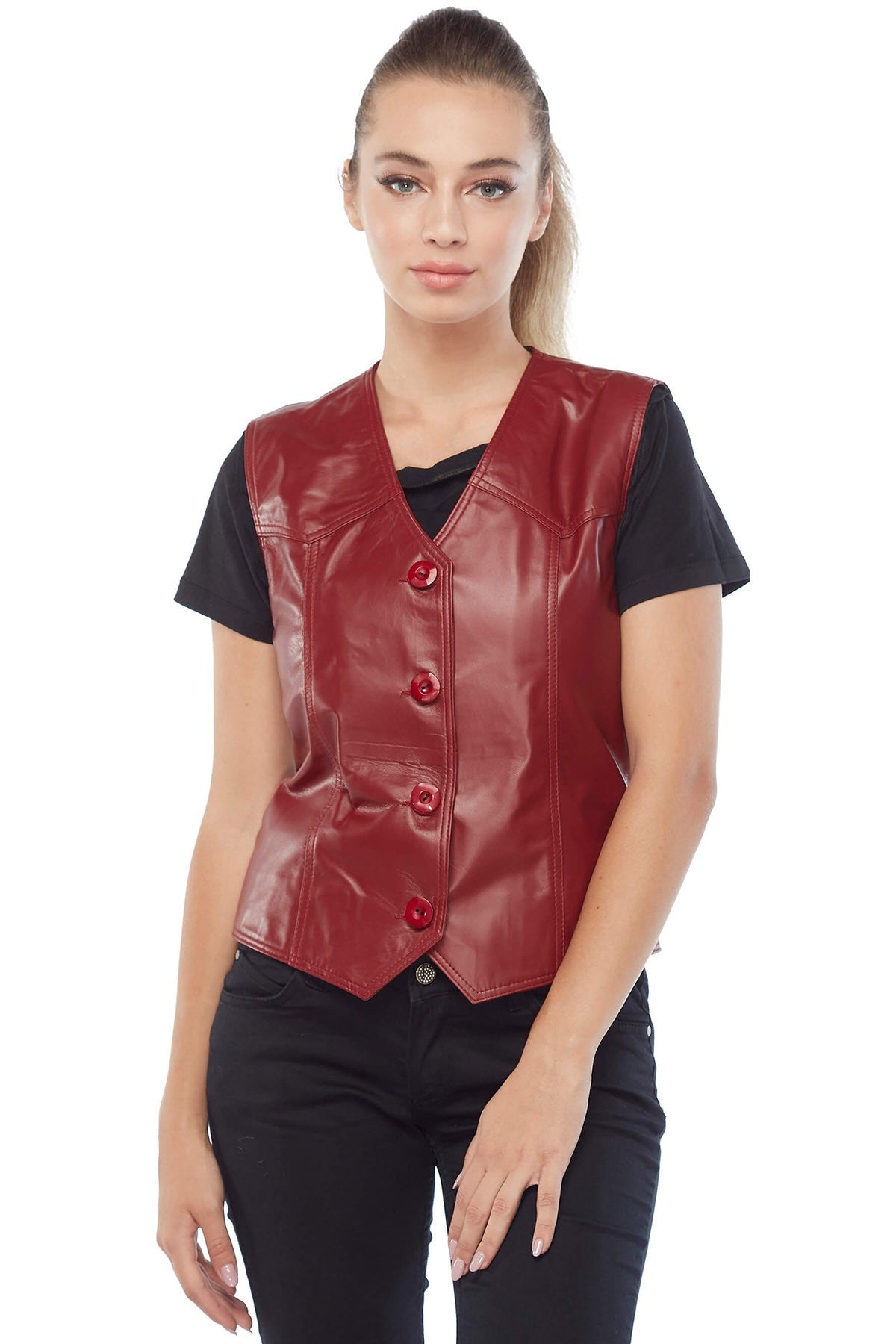 Red Leather Vest for Womens