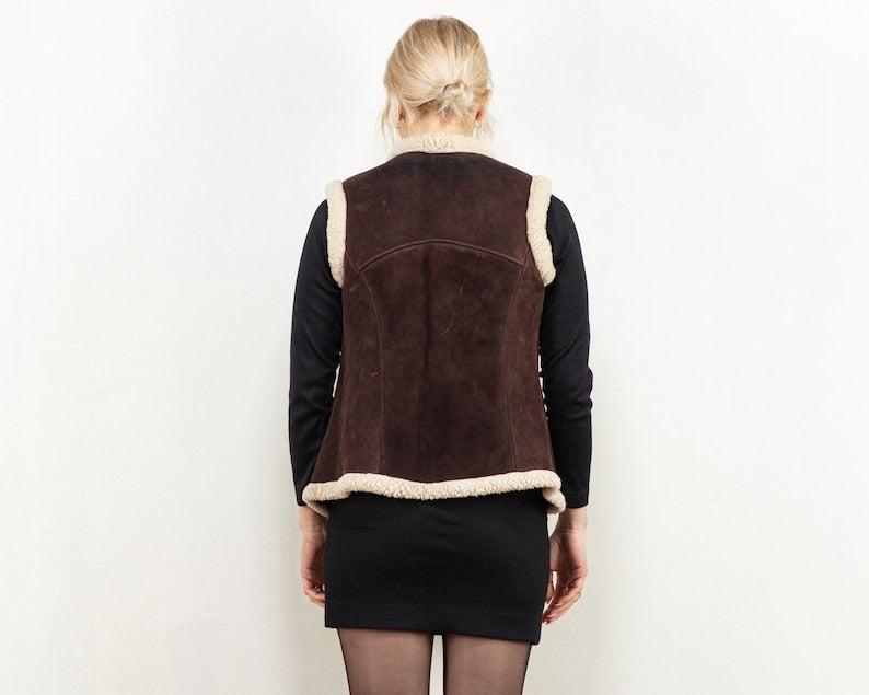 Shearling Vest vintage 70s women brown