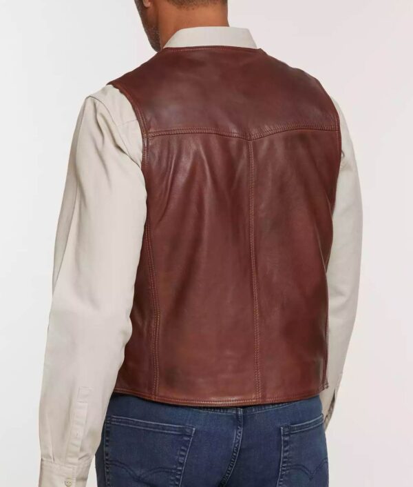 Men’s Brown Leather Biker Vest - Kualited