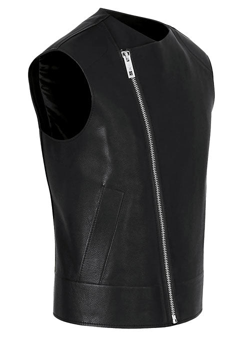 Men’s Black Leather Biker Vest Slim Fit - Kualited