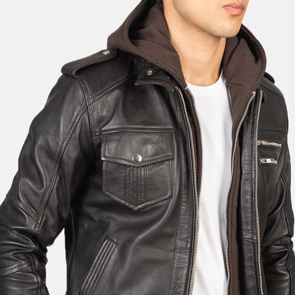 Bravado Brown Hooded Leather Bomber Jacket