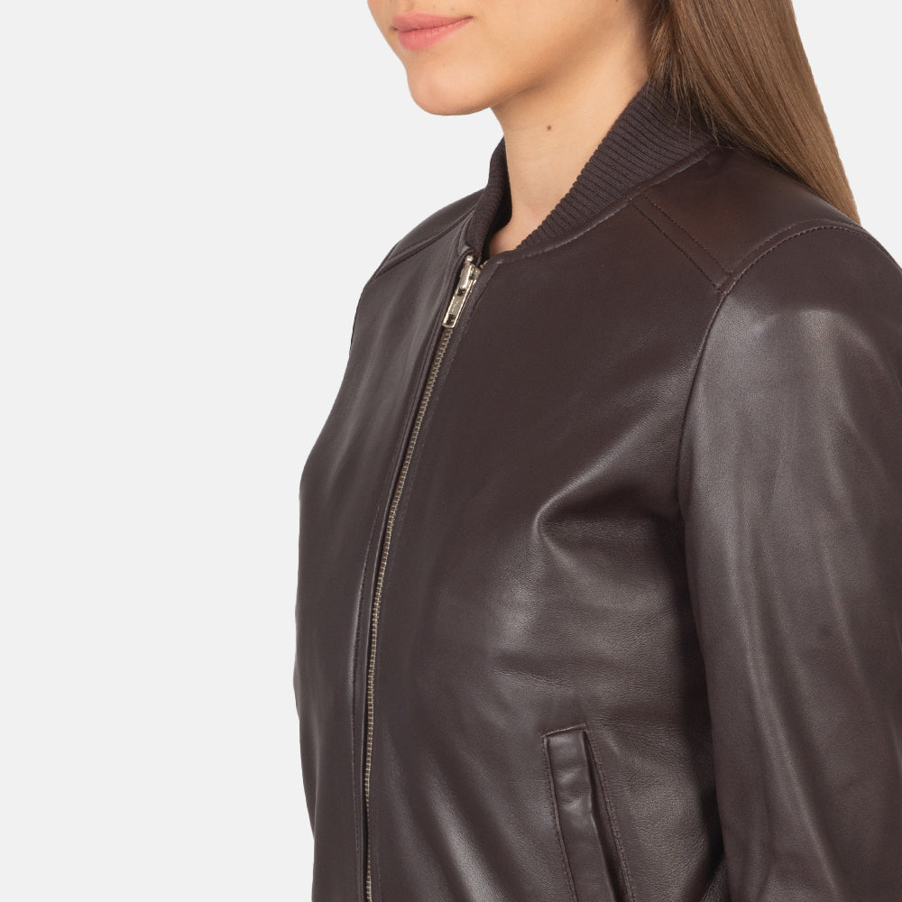 Bliss Maroon Leather Bomber Jacket - Kualited