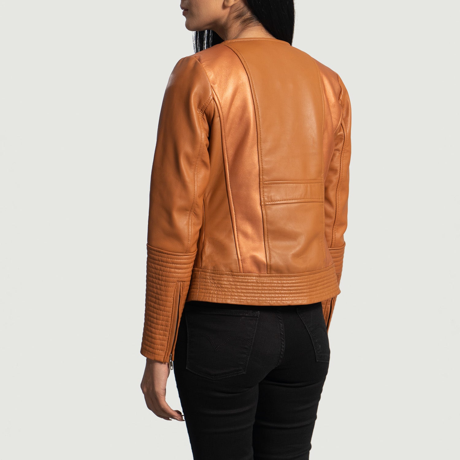 Sleeky Clean Tan Leather Biker Jacket - Kualited