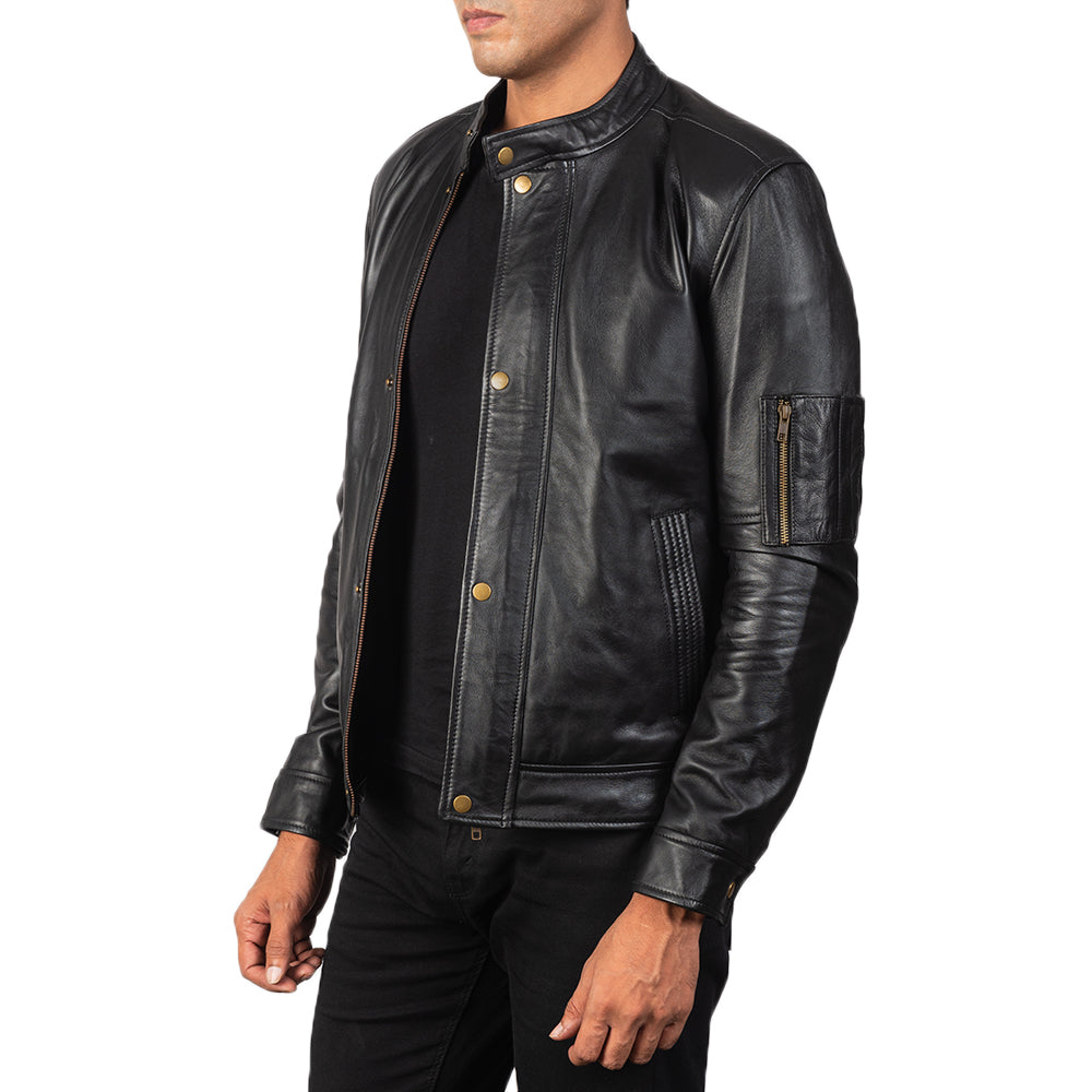 Tea House Black Leather Biker Jacket - Kualited