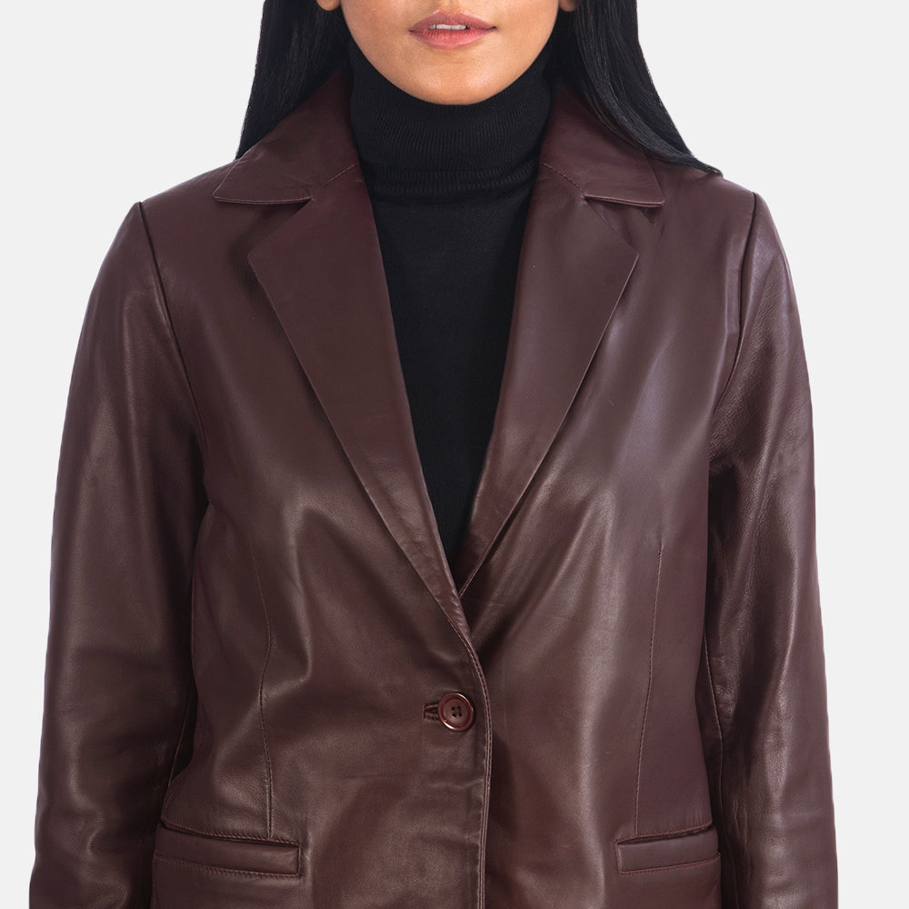 Norma Maroon Leather Blazer - Kualited