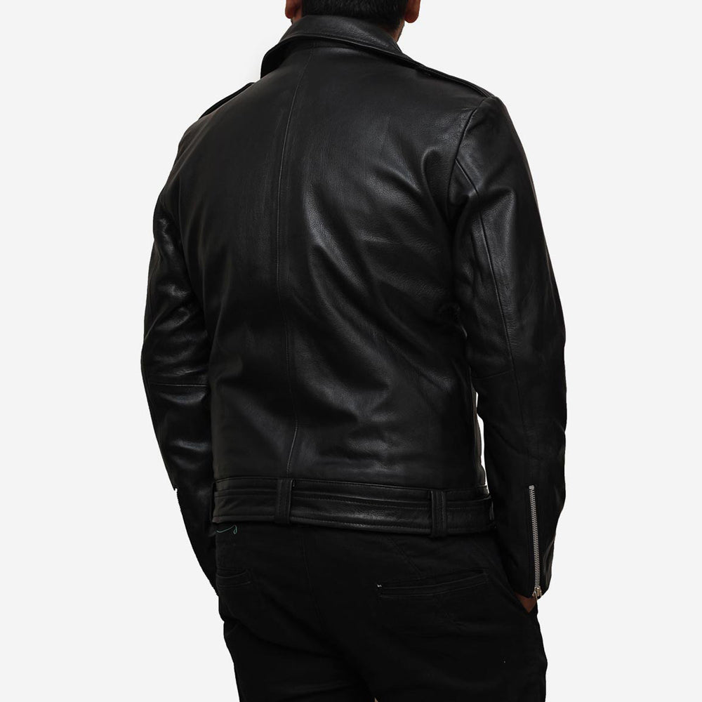 Negan Black Asymmetrical Belted Moto Leather Jacket For Men