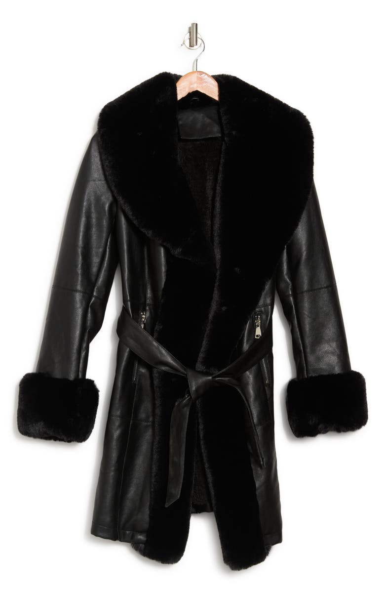 Genuine Real Leather & Fur Belted Short Trench Coat