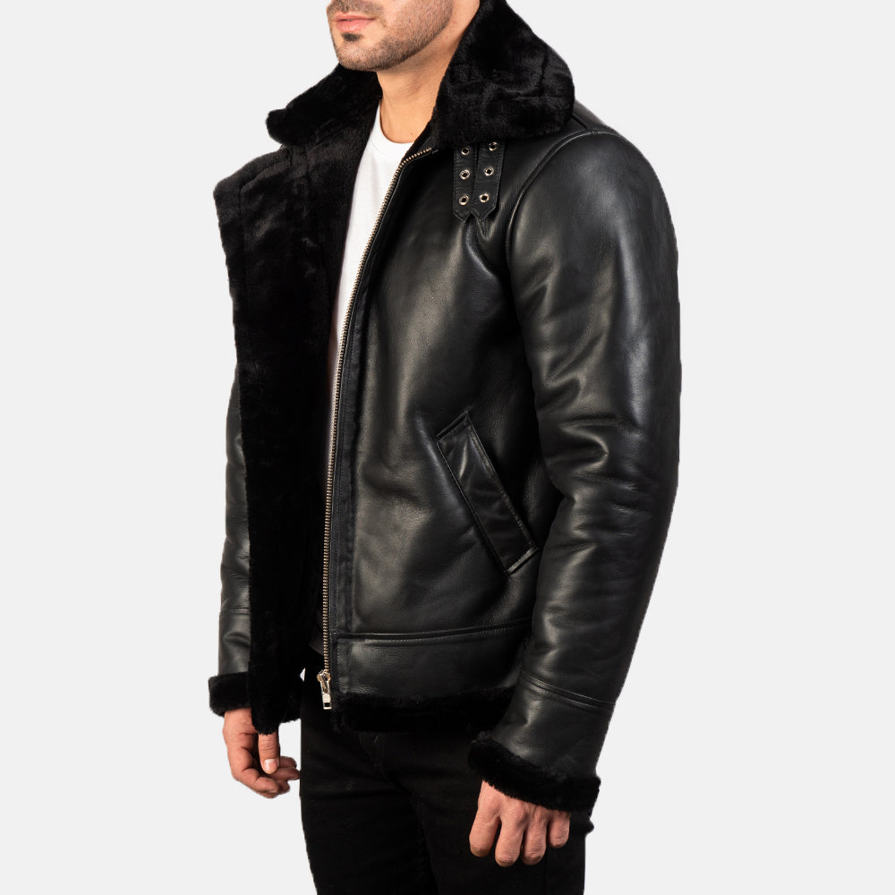 Francis B-3 Black Leather Bomber Jacket - Kualited