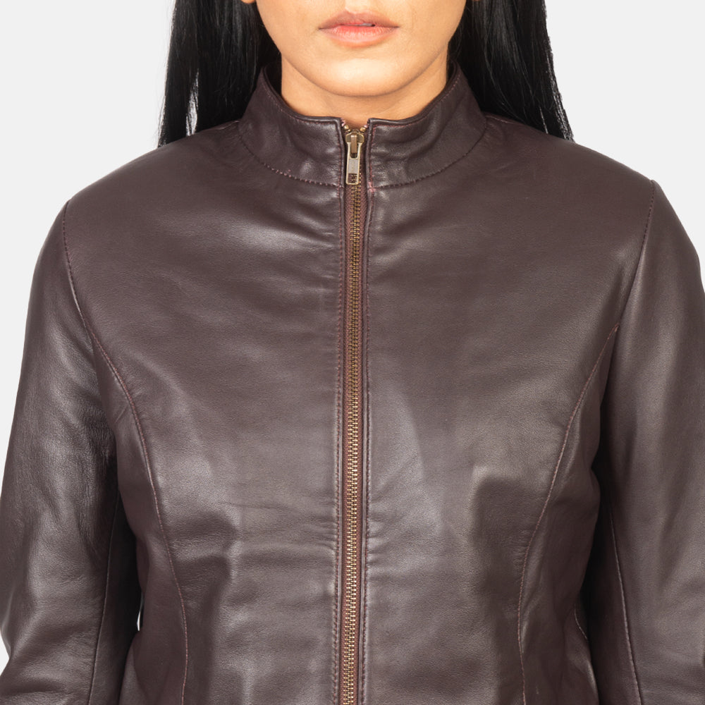 Rumella Maroon Leather Biker Jacket - Kualited