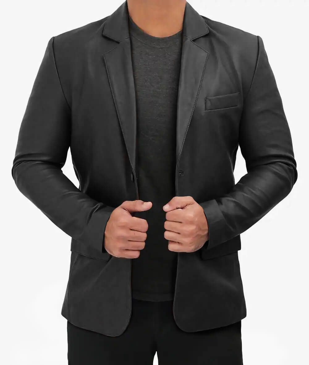 Men’s Casual Black Leather Blazer